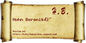 Hohn Bereniké névjegykártya